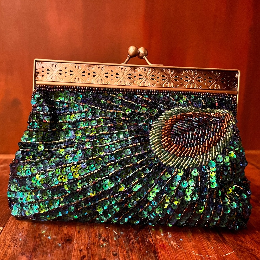 Peacock beaded / sequined evening bag clutch